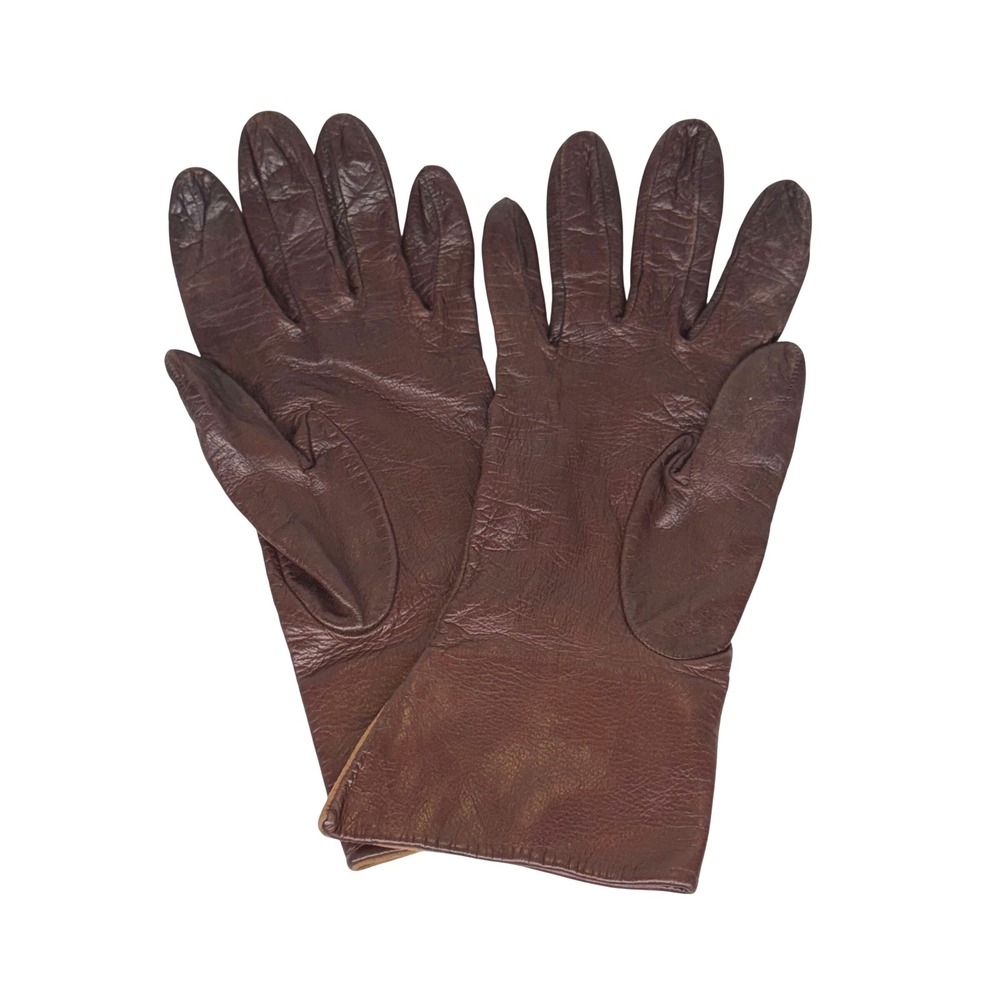 Vintage Made in Italy Brown Leather Gauntlet Gloves Womens Size 7